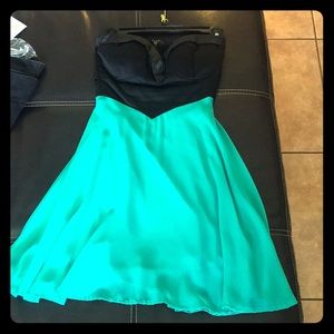 Strapless black and green dress